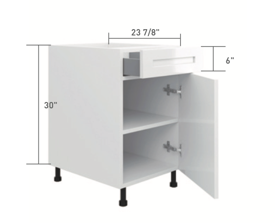 White Single Shaker Base Cabinet (1 Drawer + 1 Door)