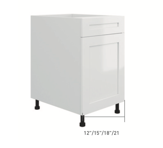 White Single Shaker Base Cabinet (1 Drawer + 1 Door)
