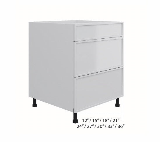 White Slim Shaker 3 Drawers Base Cabinet