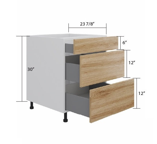 Natural Wood 3 Drawers Base Cabinet
