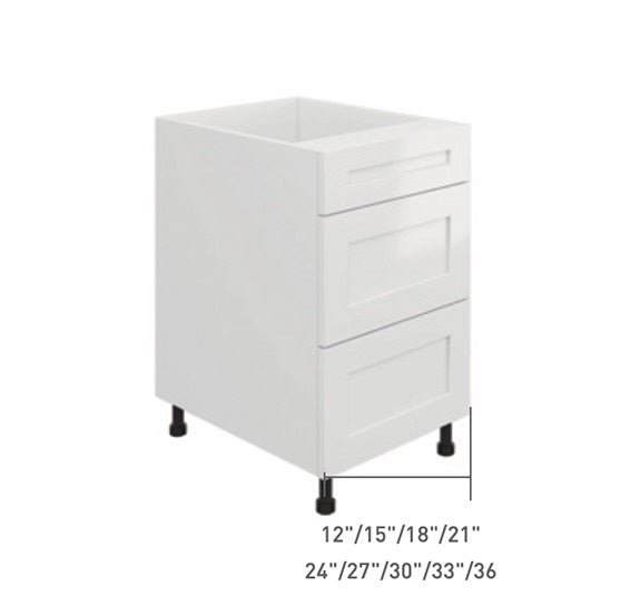 White Single Shaker 3 Drawers Base Cabinet