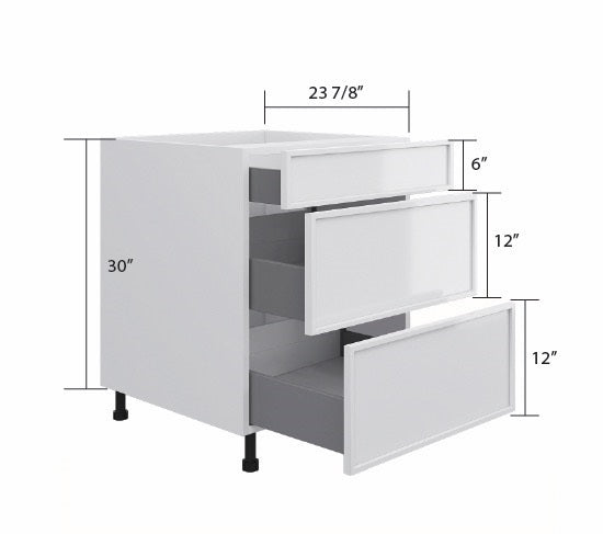 Gray High Gloss 3 Drawers Base Cabinet