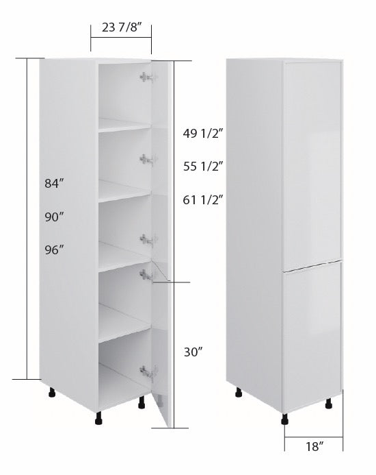 White Slim Shaker Pantry Cabinet 1 Side Door