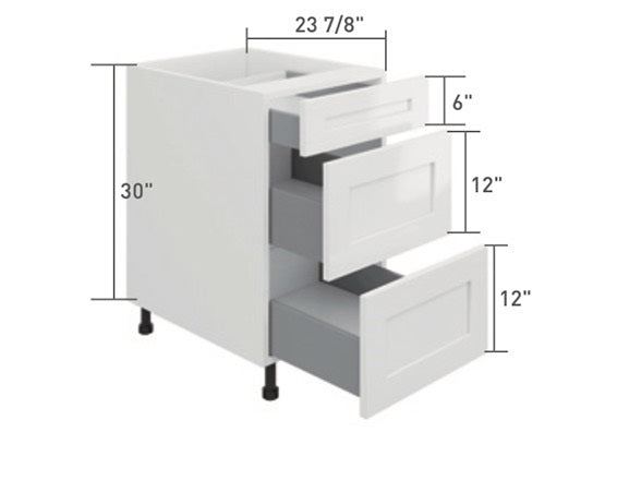 White Single Shaker 3 Drawers Base Cabinet