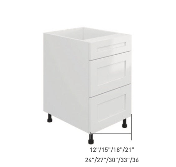 Blue Single Shaker 3 Drawers Base Cabinet